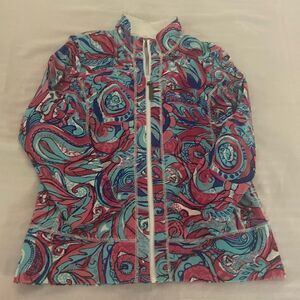 Talbots Jacket Womens Full Zip Long Sleeve Floral Blue Pink medium petite